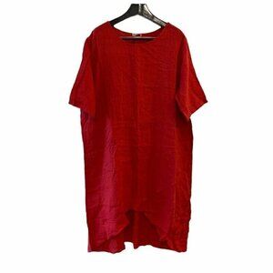 NEW Caterina Ricci 100% Linen Red Lagenlook Dress 3X
